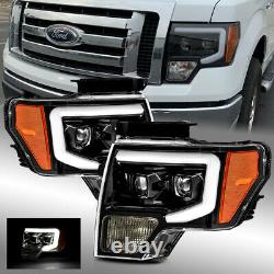 09-14 F150 DRL Light Tube/Sequential Signal Polished Black Projector Headlights