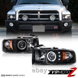 1994-2001 Dodge Ram Obsidian Black DRL Head Lights LED Tail Lamps Projector Fog