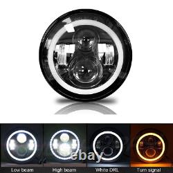1x 7Inch Angel Eyes LED Headlight DRL White Light 6000K For Jeep Wrangler JK JL