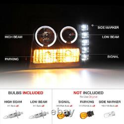 2007-2013 GMC Sierra Black Halo DRL Projector Headlights LED Smoke Tail Lights