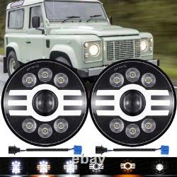 2PCS 7 Inch Round LED Headlights Hi/Lo DRL Light For Land Rover Defender 90 110