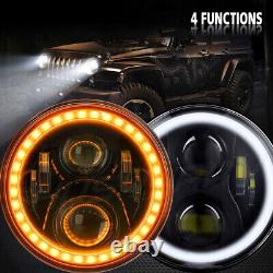 2X 7 Inch LED Headlight Halo Angel Eyes DRL Light E-Mark For Land Rover Defender