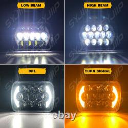 2 pcs LED Headlight 5x7 7X6 White Halo Flashes Amber Fit For Toyota Hilux