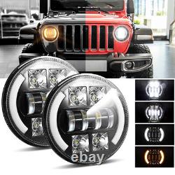 2pcs 7inch LED Headlights For Jeep Wrangler White DRL / Amber Turn Signal Light