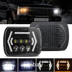 2x 7 inch LED Square Headlights White DRL for Jeep Cherokee XJ Wrangler YJ