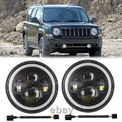 2x 7inch Round LED Headlights DRL Projector Light For 2011-2016 Jeep Patriot