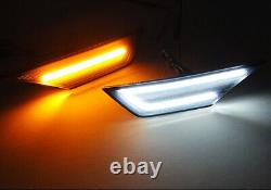 2x Black Side Indicator Amber White LED Marker DRL Light For 16+ Honda Civic MKX