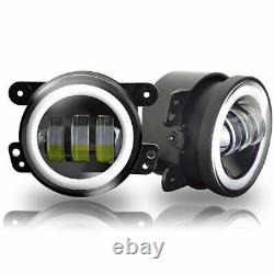 7 LED Halo Angel Eyes Headlights 4 Fog Light Kit for Jeep Wrangler MK2 3 97-16