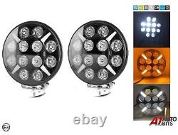 7 Round Led Light White Amber Drl Spot Fog Lamp Bar X2 SUV Truck Pickup 12-24V