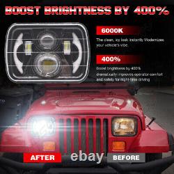 7x6 5x7 Rectangle LED Headlight Hi&Low DRL Turn Light For Jeep Cherokee XJ YJ