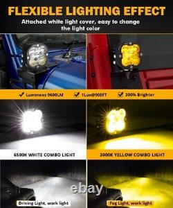 AUXBEAM 2x 3 LED Work Pod Driving Light 2 Color DRL Turn Signal Light Universal