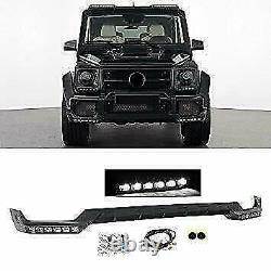 Aftermarket B-Style Front Bumper Lower Lip White LED DRL G63 G65 G-Class 13-18