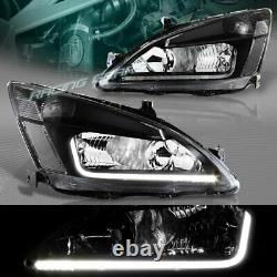 BLACK HOUSING LED DRL WithCLEAR REFLECTOR HEAD LIGHTS LAMPS FIT 03-07 HONDA ACCORD