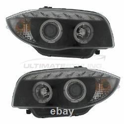 BMW 1 Series Headlights Angel Eye Twin Halo LED DRL Projector Black 2007-2012