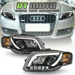 Black 2006-2008 Audi A4 R8 LED Strip DRL Lights Projector Headlights Headlamps