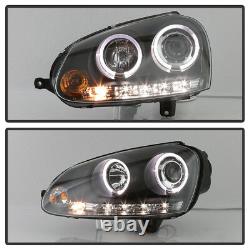 Black 2006-2009 VW GTI Jetta Rabbit LED Halo Projector Headlights with DRL Lights