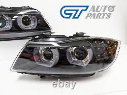 Black 3D LED DRL Projector LED Signal Head Lights for 09-12 BMW 3-Series E91 E90