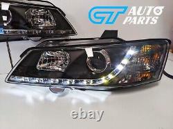 Black DRL LED Projector Head Lights for 02-04 Holden Commodore VY UTE headlight