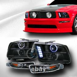 Black Halo DRL LED Projector Head Lights withSignal Bumper Am jy 2005-2009 Mustang