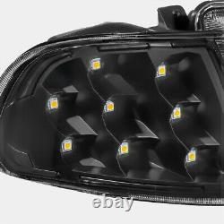 Black LED CORNER SIGNAL+LIGHT BAR DRL Headlight for 92-95 Honda Civic 2/3Dr