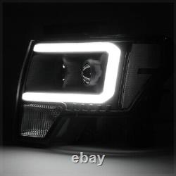 Black LED C-LIGHT BAR DRL Projector Headlight Clear Signal for 09-14 Ford F150