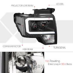 Black LED C-LIGHT BAR DRL Projector Headlight Clear Signal for 09-14 Ford F150