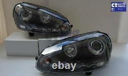 Black LED DRL Angel Eyes Projector Head Lights for 03-08 VW GOLF V TDI GTI