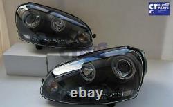 Black LED DRL Angel Eyes Projector Head Lights for 03-08 VW GOLF V TDI GTI