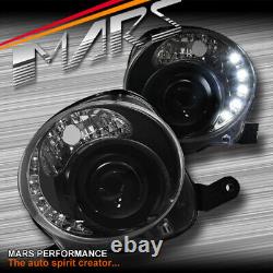 Black LED DRL Day-Time Dual Beam Projector Head Lights for Fiat 500 500C 08-13