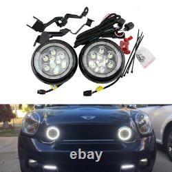 Black Lens Led Mini Rally Driving Fog Light Mini Cooper With Halo Ring DRL Lights