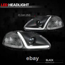 Black Projector Headlight Light LED BAR DRL Clear Signal for 96-98 Honda Civic