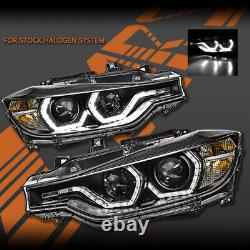 Black Real LED DRL Head Lights for BMW 3 Series F30 F31 12-15 Halogen Type Only