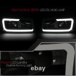 Black/Smoke LED LIGHT BAR DRL Headlight+Bumper for 01-07 Sierra/Yukon Denali