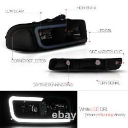 Black/Smoke LED LIGHT BAR DRL Headlight+Bumper for 99-07 Sierra/Yukon Classic