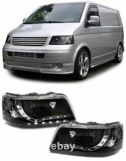 Black Vw T5 Headlights Headlamps With Drl Daytime Driving Lights 4/2003 8/2009
