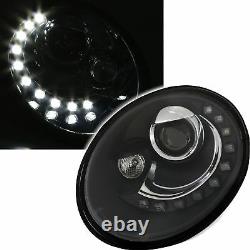 Black clear finish headlights with LED DRL daytime lights for VW BEETLE 98-05