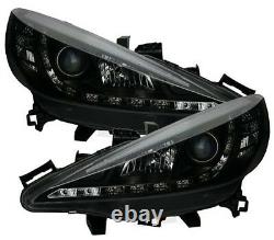 Black clear finish headlights wtih LED DRL daytime lights for PEUGEOT 207 06-12