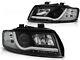 Black Finish Lighttube Headlight Set With Drl Led Lights For Audi A4 B6 00-04