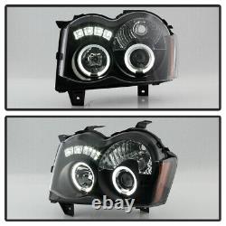 Blk 2008-2010 Grand Cherokee LED Halo Projector Headlights with DRL Running Lights