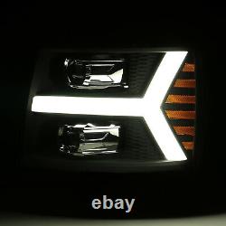 Fit 2007-2013 Chevy Silverado Black Projector Headlights withLED DRL+Signal light