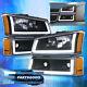 For 03-07 Chevy Silverado Led Drl Black Housing Amber Headlights + Bumper Lamps