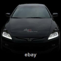 For 03-07 Honda Accord Black/amber Side Corner+led Drl Headlamp Head Light