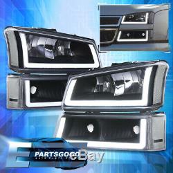 For 03-07 Silverado LED DRL Black Housing Headlights + Signals Lamps Assembly