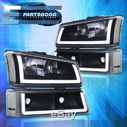 For 03-07 Silverado LED DRL Black Housing Headlights + Signals Lamps Assembly