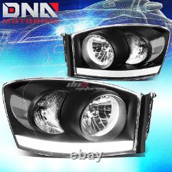 For 06-08 Dodge Ram Black/clear Side Turn Corner+led Drl Headlamp Head Light