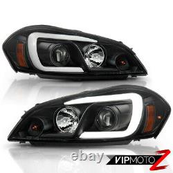 For 06-16 Chevy Impala BLACK LED Neon Tube Halo DRL Projector Headlight L+R Lamp