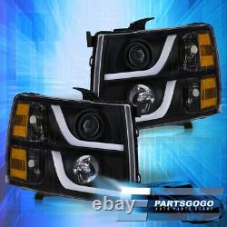 For 07-13 Chevy Silverado LED DRL Projector Head Lights Lamps LH RH Black Amber