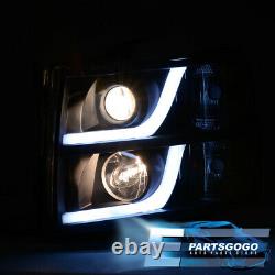 For 07-13 Silverado LED DRL Black Headlights Set + LED Tube Streak Tail Lights