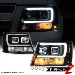 For 07-14 Chevy Suburban/Tahoe Black LED NEON TUBE DRL Projector Headlight Lamp