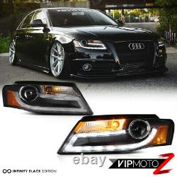 For 09-12 Audi A4 B8 Infinity Black Projector Headlight DRL LED Light Bar Euro